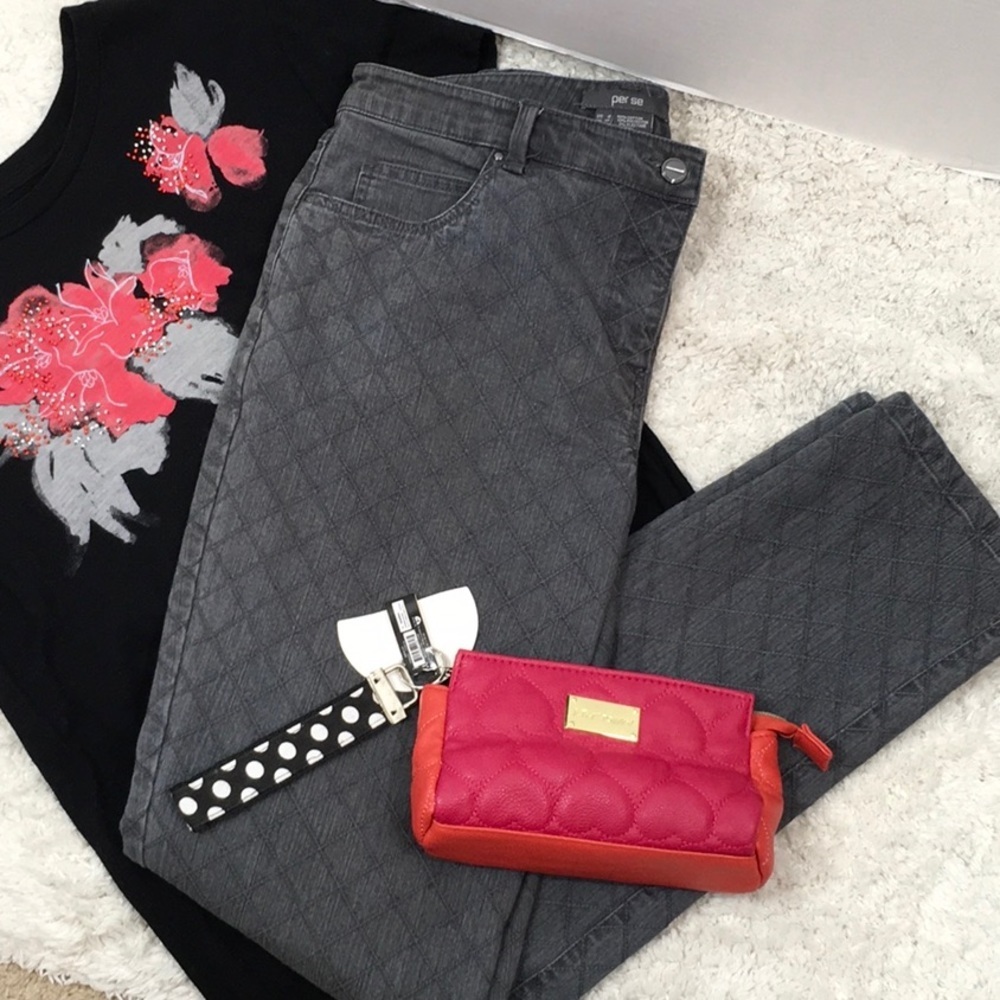 Per Se gray on gray diamond design jeans